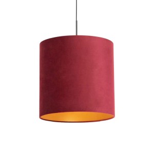 QAZQA Hängelampe mit Veloursschirm Rot mit Gold 40 cm Combi