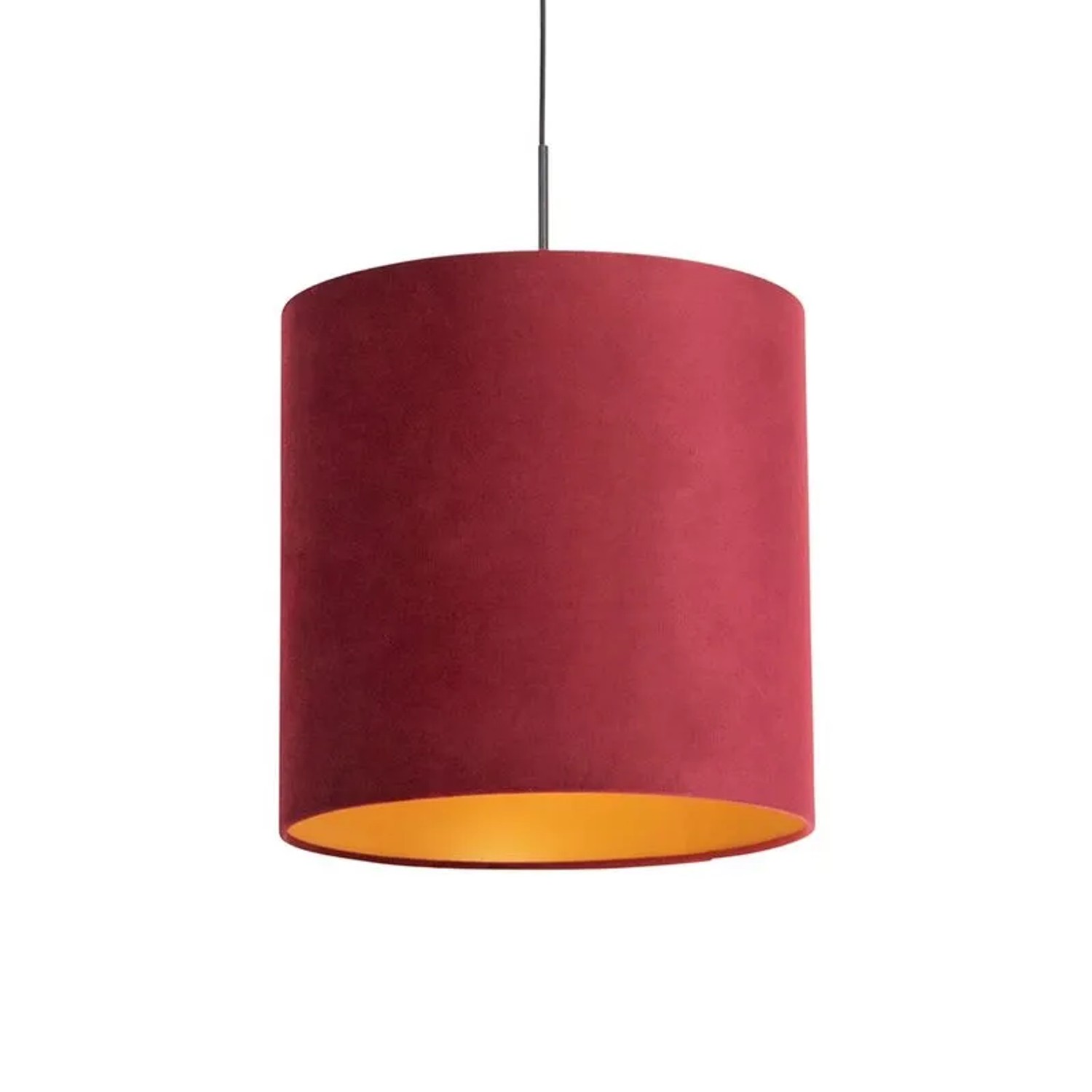 QAZQA Hängelampe mit Veloursschirm Rot mit Gold 40 cm Combi