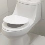 Weißer WC-Sitz Vipos mit Holzkern und robusten Kunststoffscharnieren.