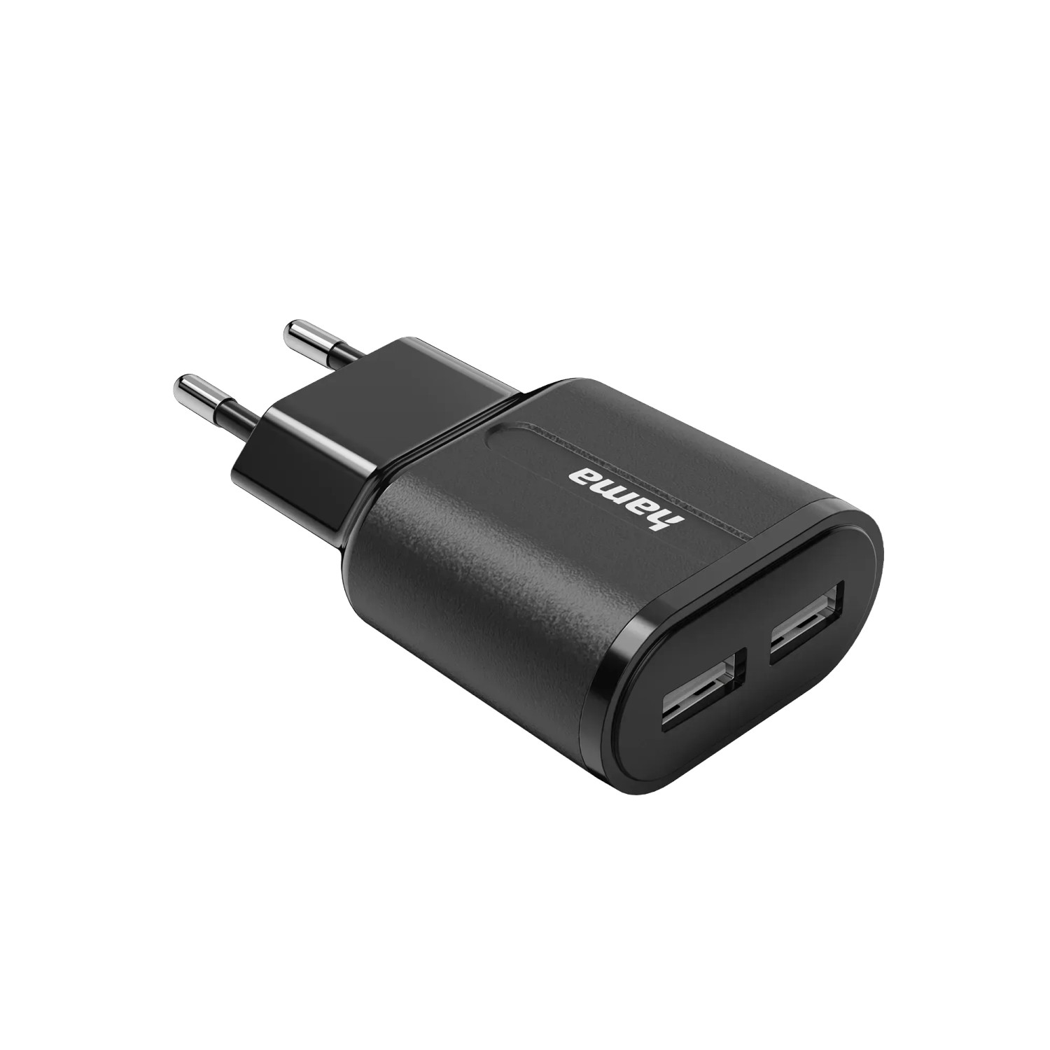 Schwarzes Hama Ladegerät mit 2 USB-A Anschlüssen, 12W, für Hausautomation.