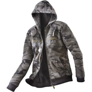 Uncle Sam Sweatjacke in Camouflage, gefütterte Arbeitsjacke mit Kapuze und Reißverschluss.