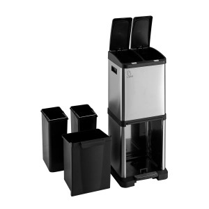 Svita 3xcombo Mülleimer, 32L, silbernes Mülltrennsystem mit Fächern und herausnehmbaren Eimern.