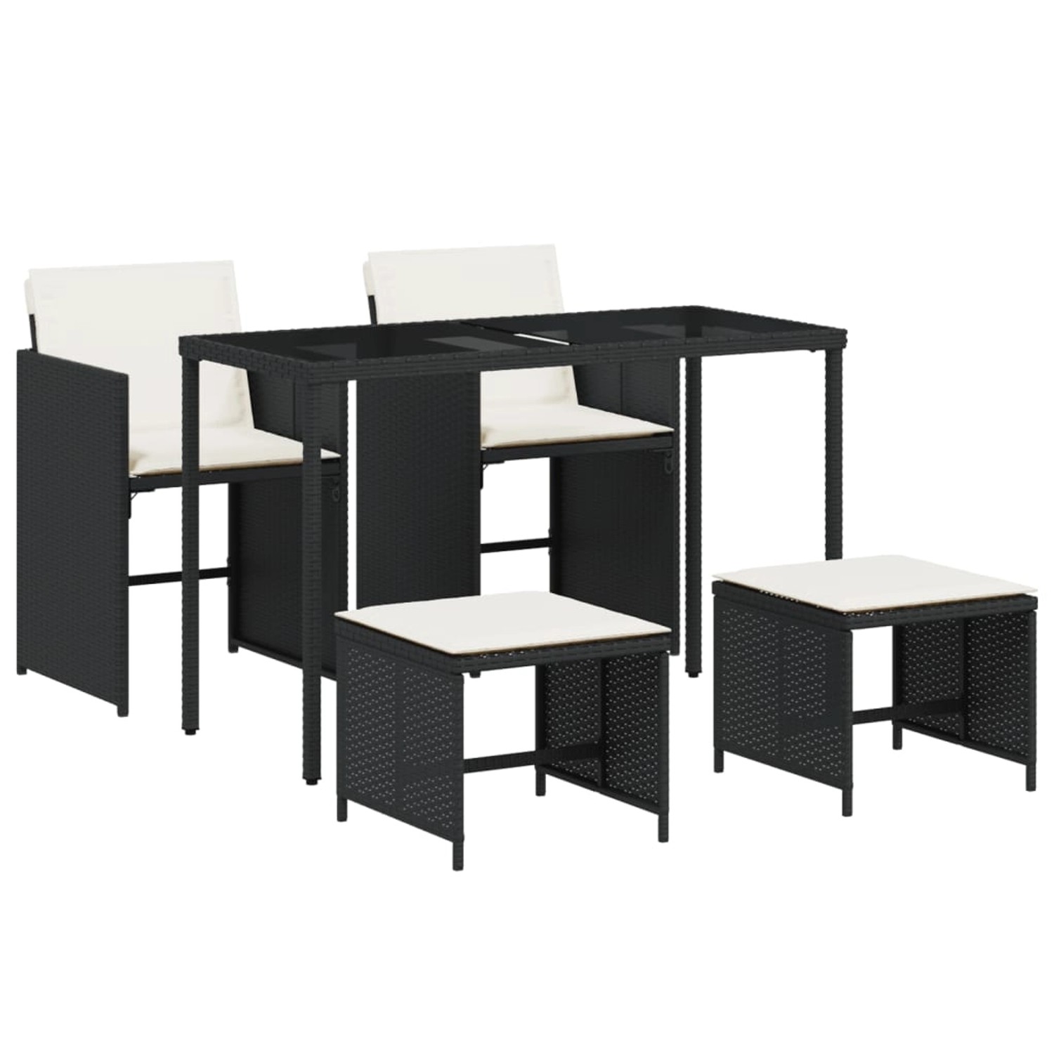 vidaXL 5-Tlg Garten-Essgruppe mit Kissen Schwarz Poly Rattan 365080