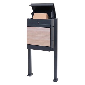 PROREGAL Paketkasten Mit Standfuß HxBxT 120x59x36cm Paketbox Paketstation Standbriefkasten Metall Verzinkt Anthrazit-Holzoptik
