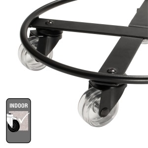 Detailaufnahme des schwarzen Wagner Design Pflanzenrollers mit transparenten Rollen.