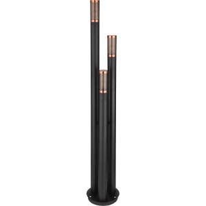Globo Außenleuchte Boston, 3-flammig, schwarz, rauchfarben, 170cm hoch. Kandelaber für den Garten.