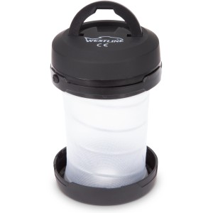 Westline Camping Lampe Profi: Kompakte, schwarze Campinglampe mit Tragegriff.