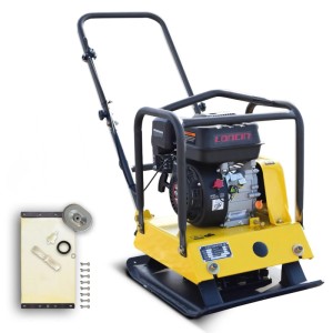 BAMATO Rüttelplatte R-100 mit Zubehörkit und Gummimatte für Baumaschinen.