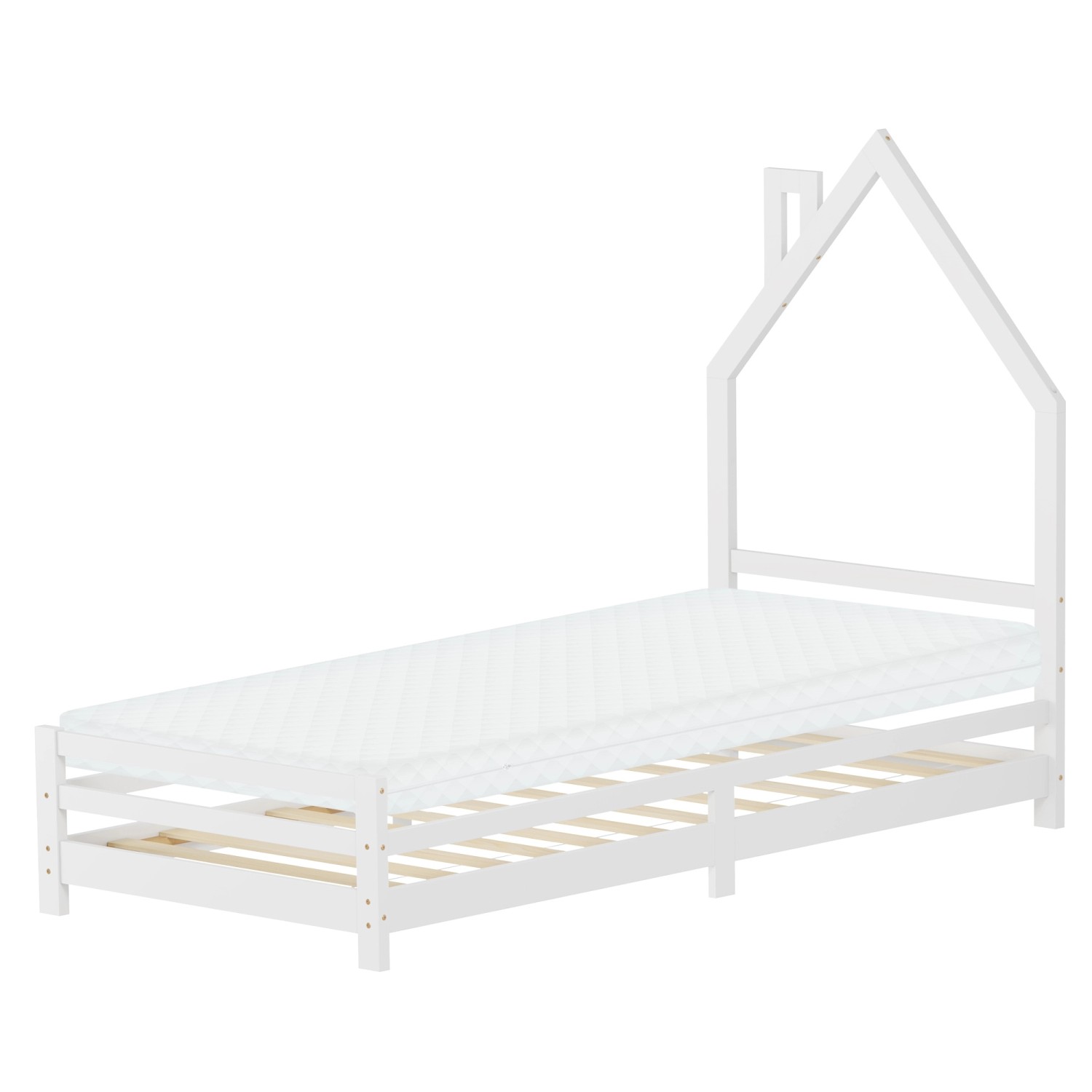 ML-Design Kinderbett Haus 90x200 cm mit Matratze H10 cm Weiß Holz günstig online kaufen