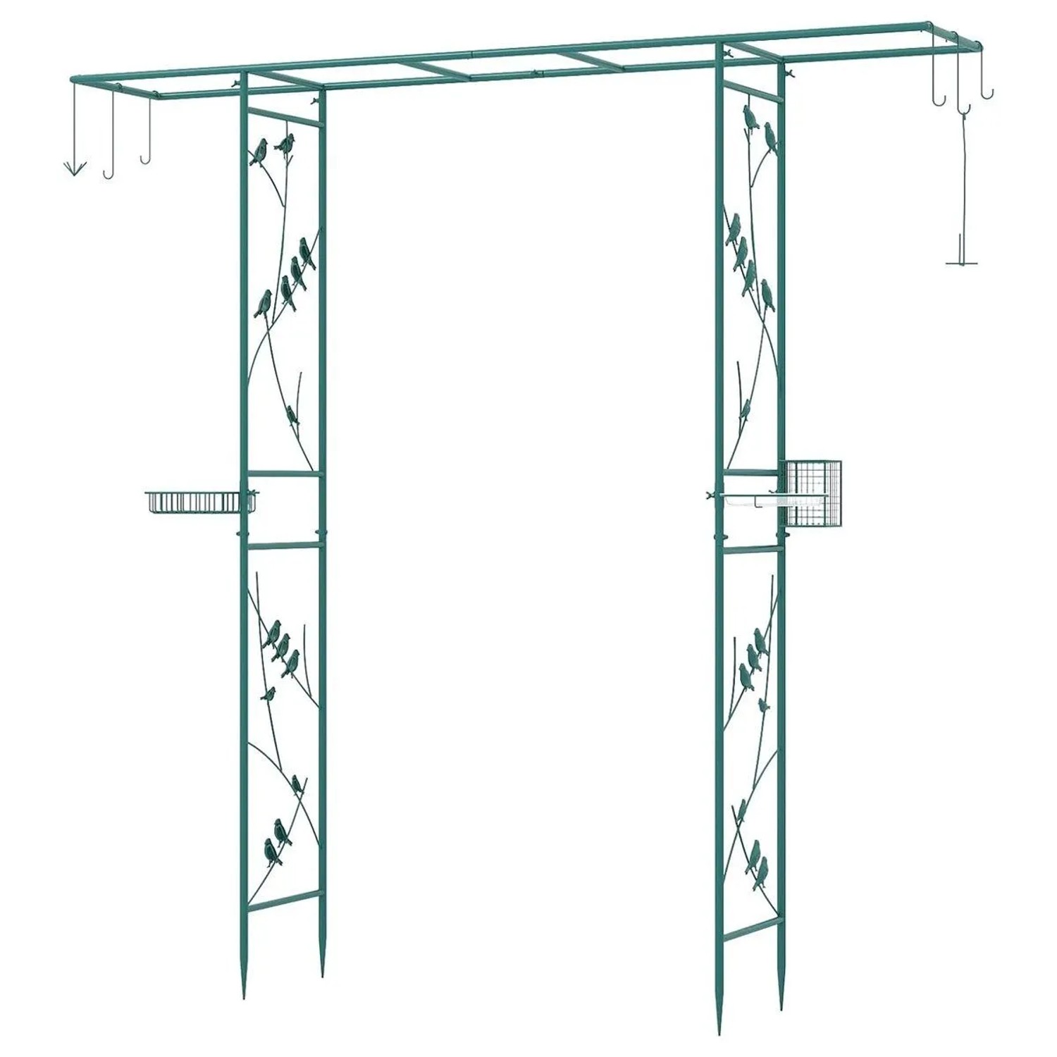 Costway Rosenbogen Metall Gartenbogen mit Vogelfutterstation Grün