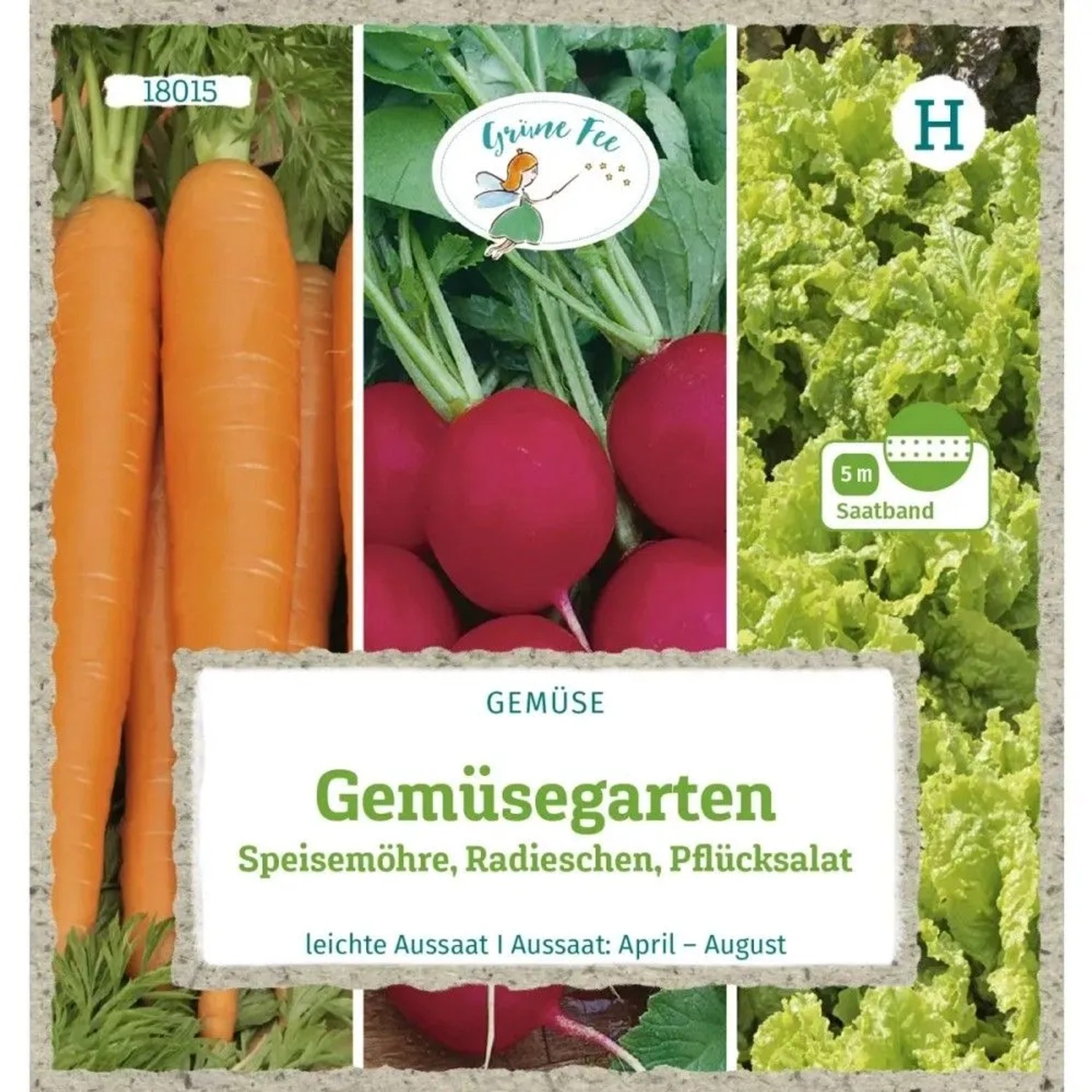 Grüne Fee Gemüsegarten Saatband 5 M Speisemöhre Radieschen Pflücksalat Saatgut