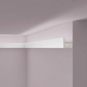 Weiße NOEL & MARQUET Eckleiste IL5 für indirekte Beleuchtung an Wand und Decke.
