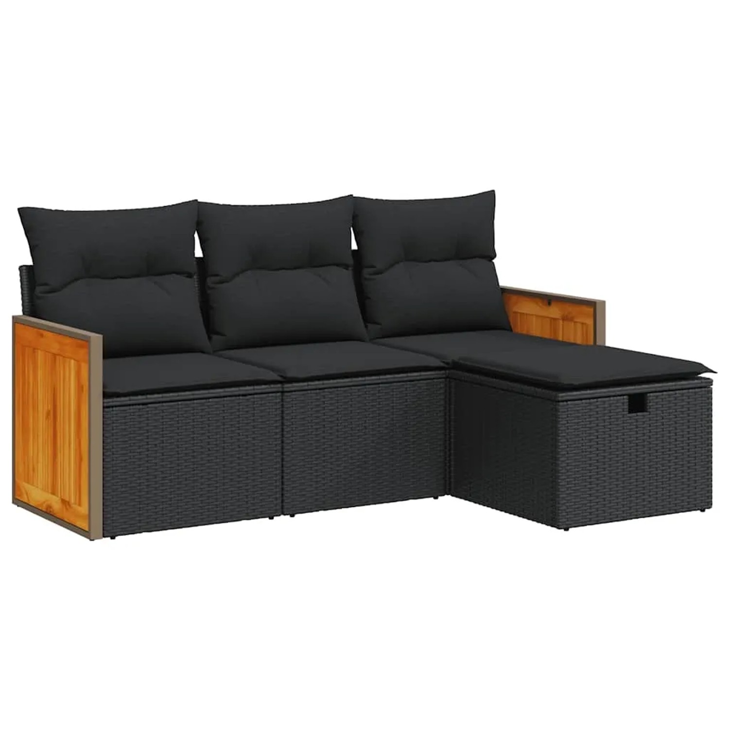 vidaXL 4-Tlg Garten-Sofagarnitur mit Kissen Schwarz Poly Rattan 3326003