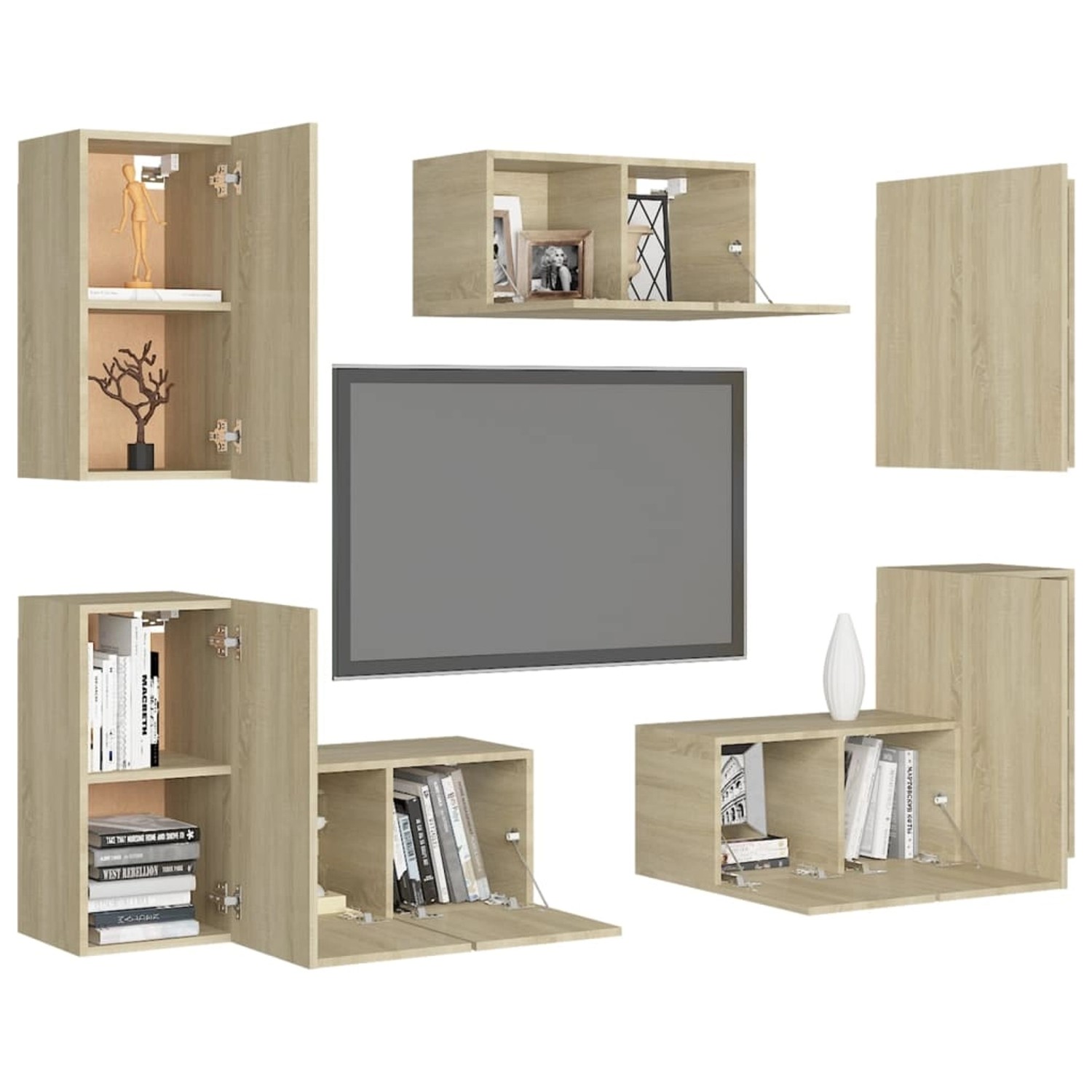 vidaXL TV-Schrank 7-tlg TV-Schrank-Set Sonoma Eiche Spanplatte günstig online kaufen