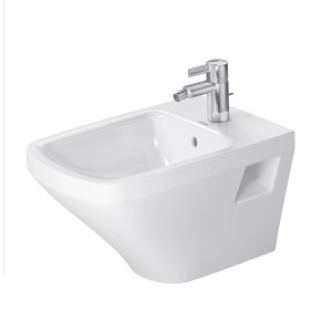 Weißes Duravit DuraStyle Wand-Bidet (54 cm) mit Hahnloch und Überlauf.