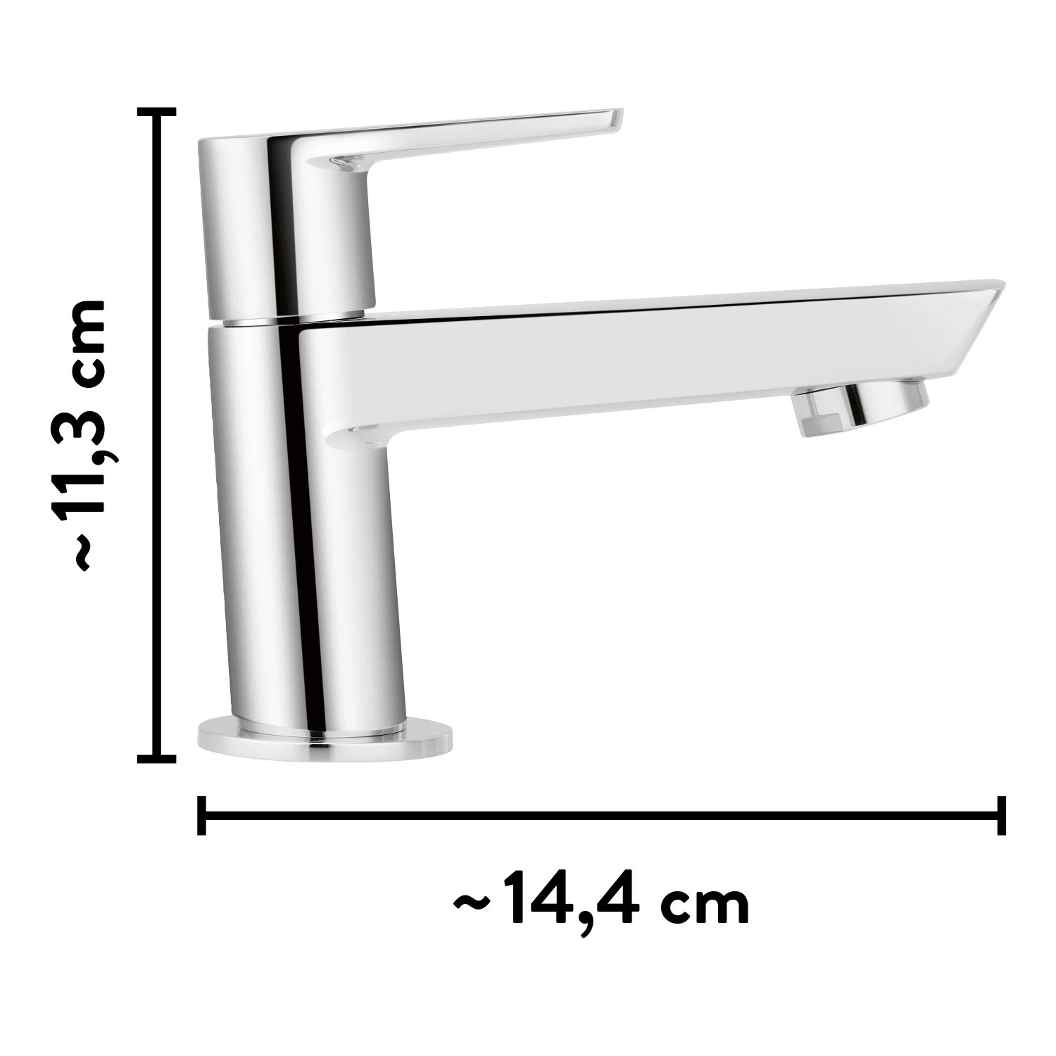 Glänzende baliv Kaltwasserarmatur KV-4010 in Chrom, modern, H: 11,3 cm, L: 14,4 cm für Waschbecken.