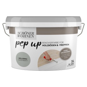 Schöner Wohnen pep up Renovierfarbe Hellgrau, 1L Dose für Holzböden und Treppen.