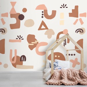 Art for the Home Fototapete Coco im Kinderzimmer mit abstrakten Formen in Brauntönen.