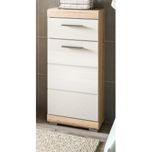 Inn.Furn Kommode Weiß Hochglanz Eiche 37 cm Badschrank Mambo