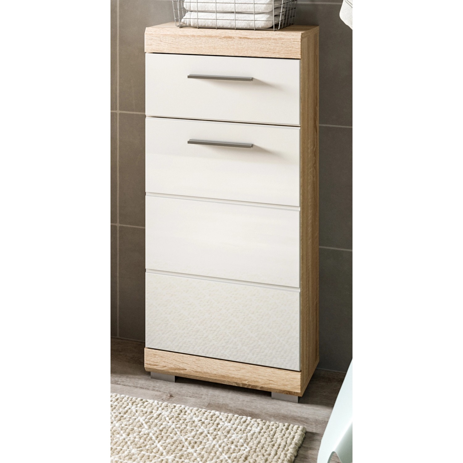 Inn.Furn Kommode Weiß Hochglanz Eiche 37 cm Badschrank Mambo günstig online kaufen