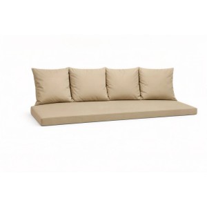 Beiges Gartenbank Kissen Set: Bankauflage 180x60 cm + 4 Rückenkissen für 3-Sitzer Bänke.
