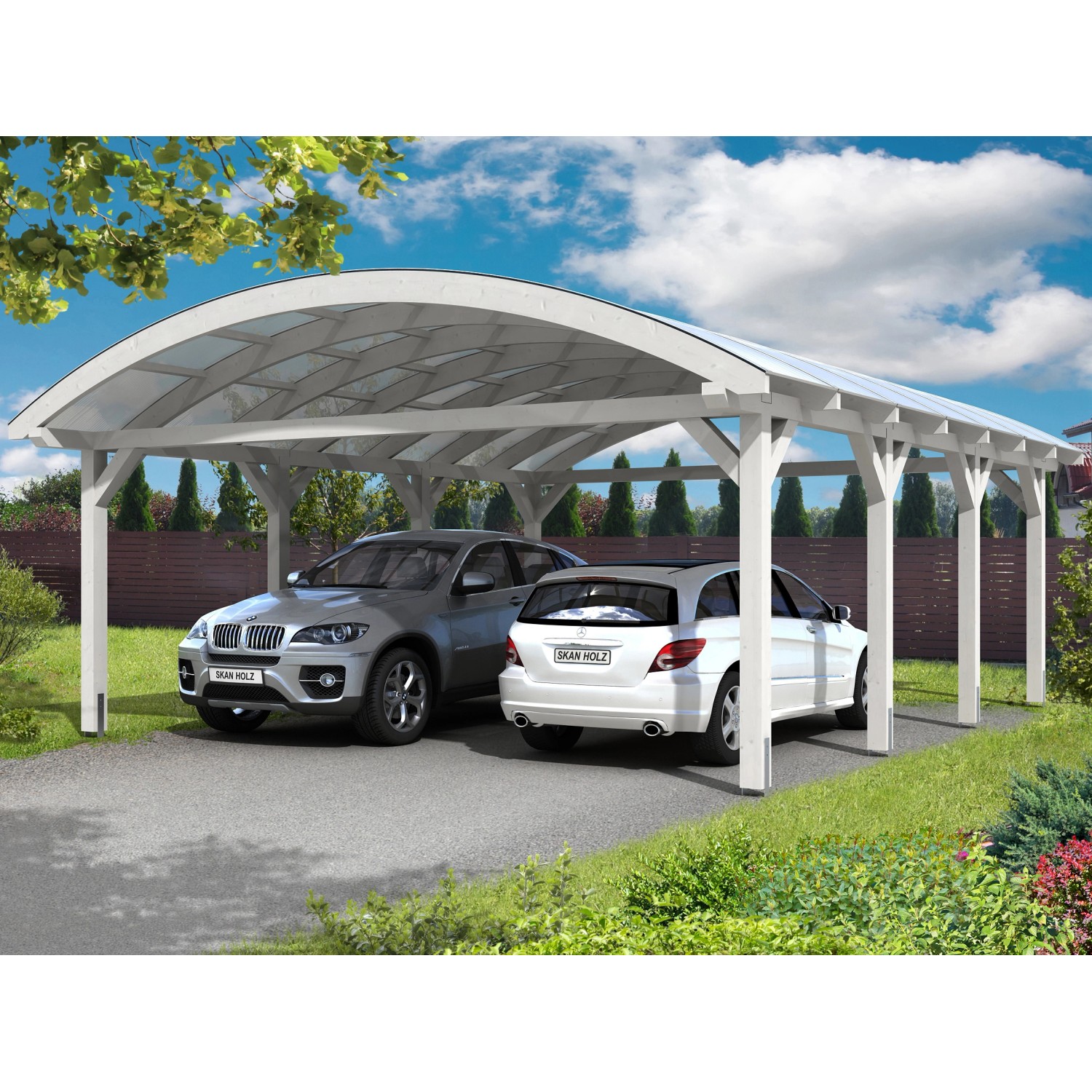 Skan Holz Bogendach-Carport Franken 635 cm x 755 Weiß günstig online kaufen