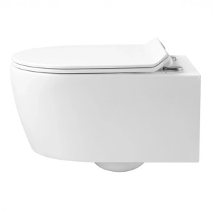 Weißes NEG Hänge-WC Uno55T mit geschlossenem Softclose WC-Sitz. Modernes, randloses Design für Toiletten.