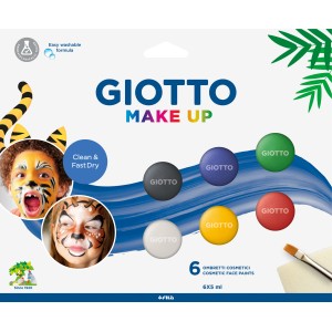 Giotto Kinderschminke mit 6 Farben, Pinsel und Schwamm für Karneval und mehr.