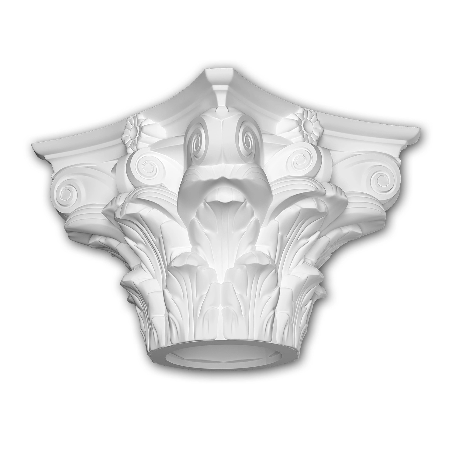 PROFHOME 411302 Vollsäulen Kapitell Fassadenstuck Säule Fassaden Element 65,5 cm x 65,5 cm x 51,2 cm Weiß
