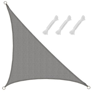 Rechtwinkliges, graues AMANKA Sonnensegel (2,5x2,5x3,5m) mit drei Seilen. Ideal für Terrasse & Garten.