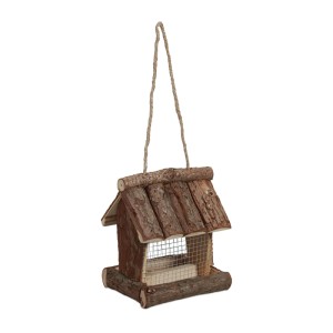 Relaxdays Vogelfutterhaus Holz Metall Natur Zum Aufhängen 17 cm x 15 cm x 12 cm 420 g