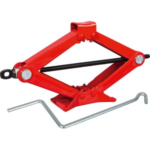 Roter Scherenwagenheber B-SWH-1000 mit Kurbel für Autoreparatur und Wartung.