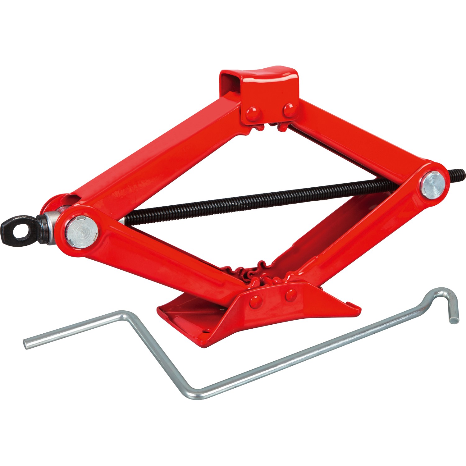 Roter Scherenwagenheber B-SWH-1000 mit Kurbel für Autoreparatur und Wartung.