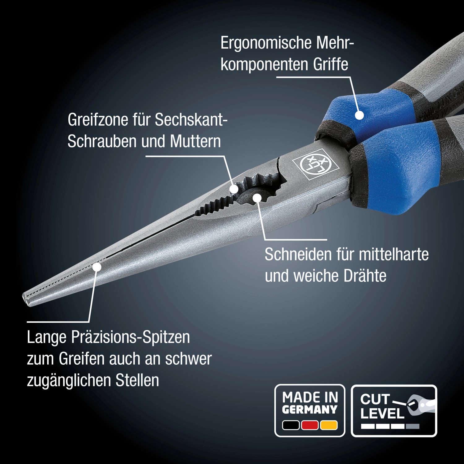 LUX Telefonzange Professional, 200 mm, mit ergonomischem Griff zum Greifen, Schneiden und Halten.