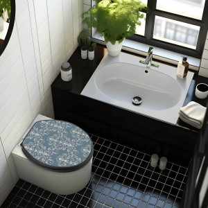 Banjado WC-Sitz Anthrazit mit Royal Creme Blau Motiv, Absenkautomatik, MDF Toilettendeckel