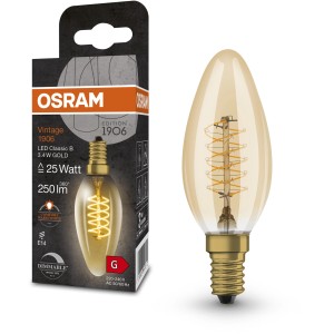 Osram LED-Leuchtmittel E14 in Kerzenform, 3,4W, warmweißes Licht. Vintage Design.