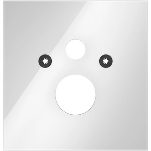 Tecelux WC-Glasplatte, Standard-WC, Weiß. Drückerplatte mit runden Aussparungen und Befestigungselementen.