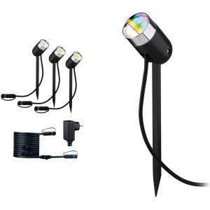 Paulmann Plug & Shine Pike Set: 3 RGBW LED Erdspieße, Trafo und Kabel für die Gartenbeleuchtung.