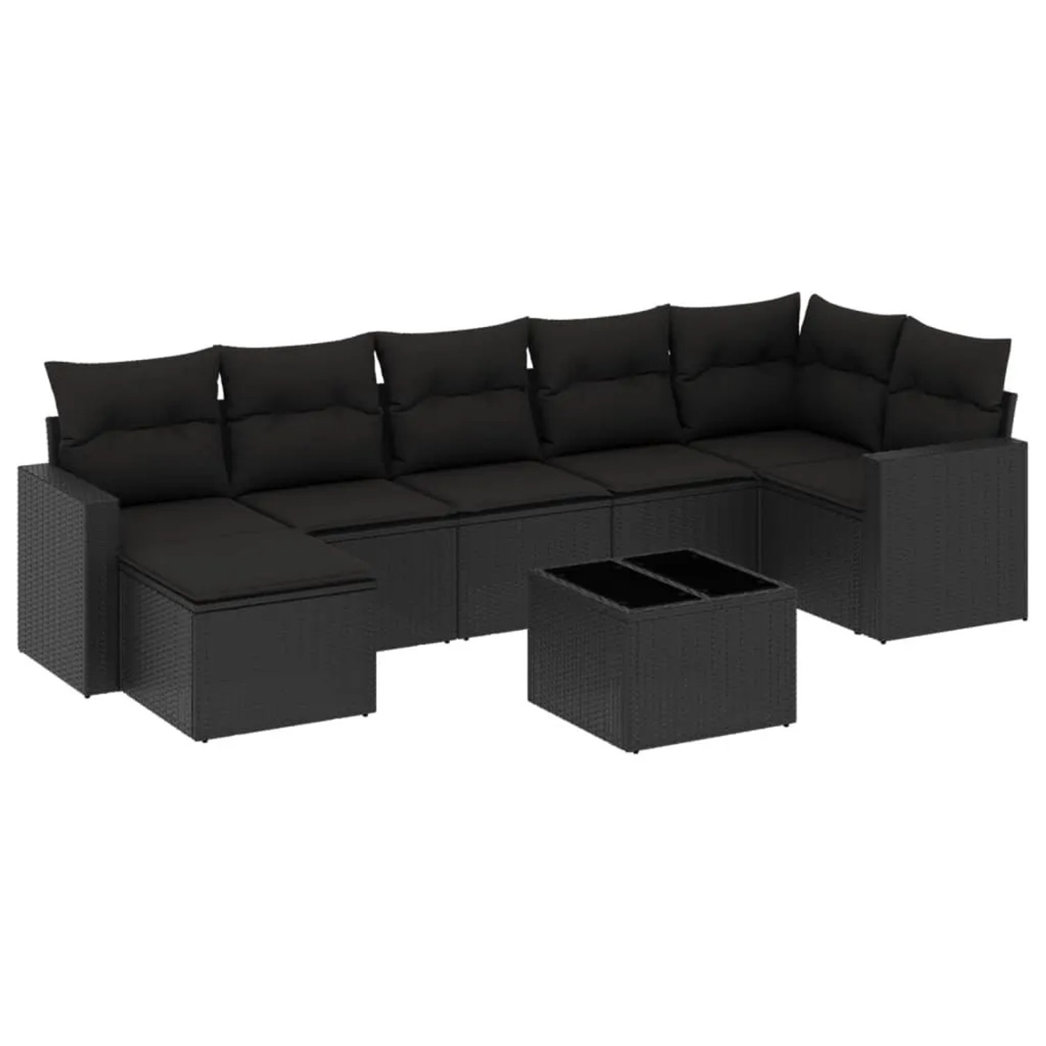 vidaXL 8-Tlg Garten-Sofagarnitur mit Kissen Schwarz Poly Rattan 3251622