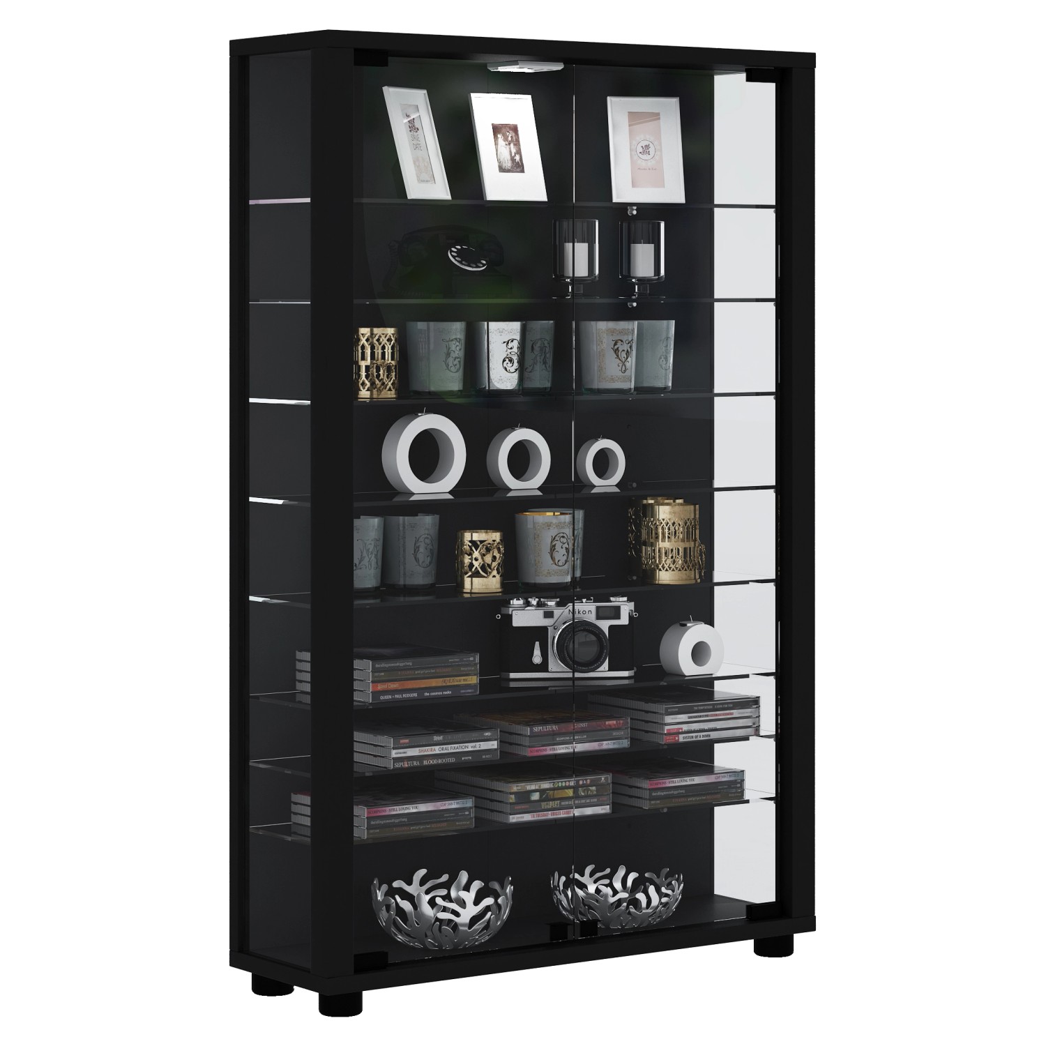ebuy24 Lumo Mini Vitrinenschrank mit LED-Licht 8 Glasböden Schwarz günstig online kaufen
