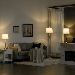 HOMCOM 3-teiliges Stehlampen-Set: 1 Stehleuchte, 2 Tischleuchten in Silber-Weiß im Wohnzimmer.