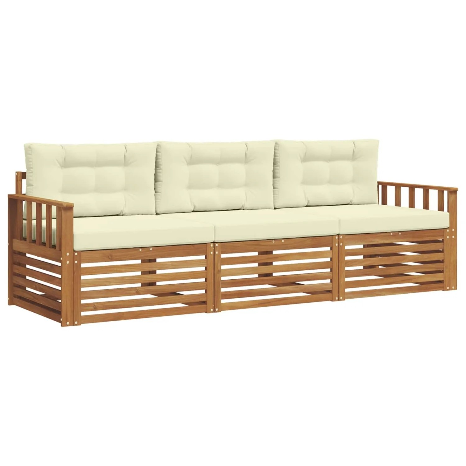 vidaXL Outdoor-Sofagarnitur mit Kissen 3-Tlg Natur und Creme 3372930