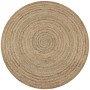 Runder, naturfarbener Jute Teppich, geflochten, 120 cm Durchmesser. Robuster Teppich mit spiralförmiger Webstruktur.