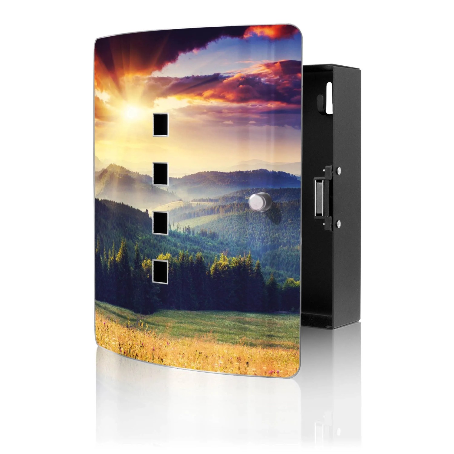 Banjado Design Schlüsselkasten Aus Edelstahl Für 10 Schlüssel 24x21,5x7cm Mit Magnetverschluss Motiv Karpaten Sonnenuntergang