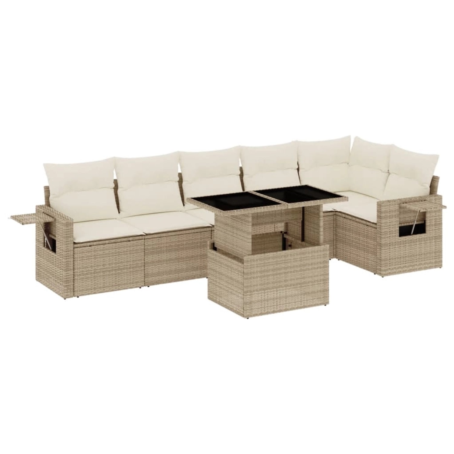 vidaXL 7-Tlg Garten-Sofagarnitur mit Kissen Beige Poly Rattan 3267918 günstig online kaufen