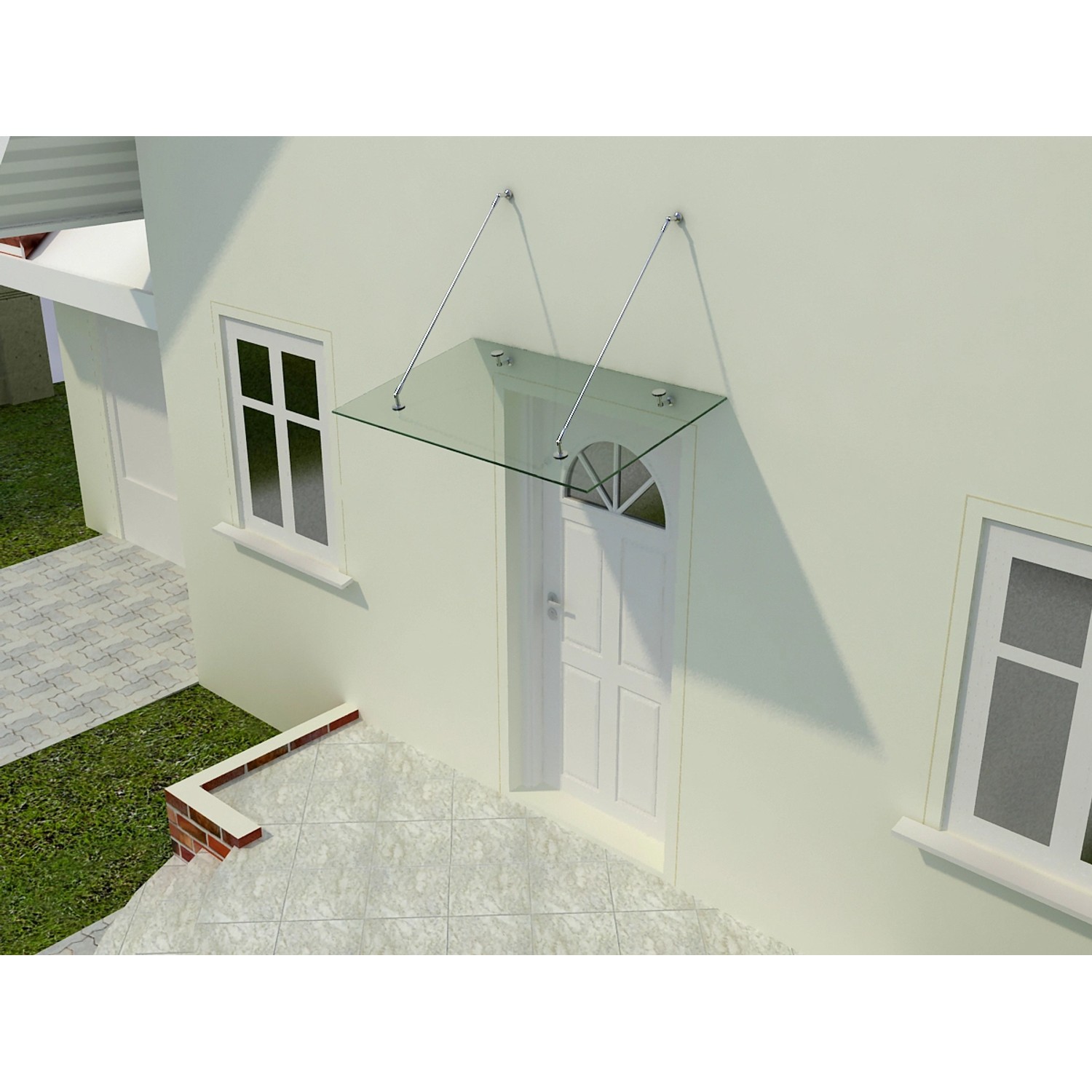 Glasvordach Olymp Klarglas VS-Glas 200x120 cm, Edelstahlhalterungen, transparente Optik.