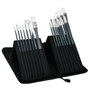 Artina Amsterdam Pinselset, 17-teilig im schwarzen Etui, verschiedene Pinsel für Künstlerfarben.