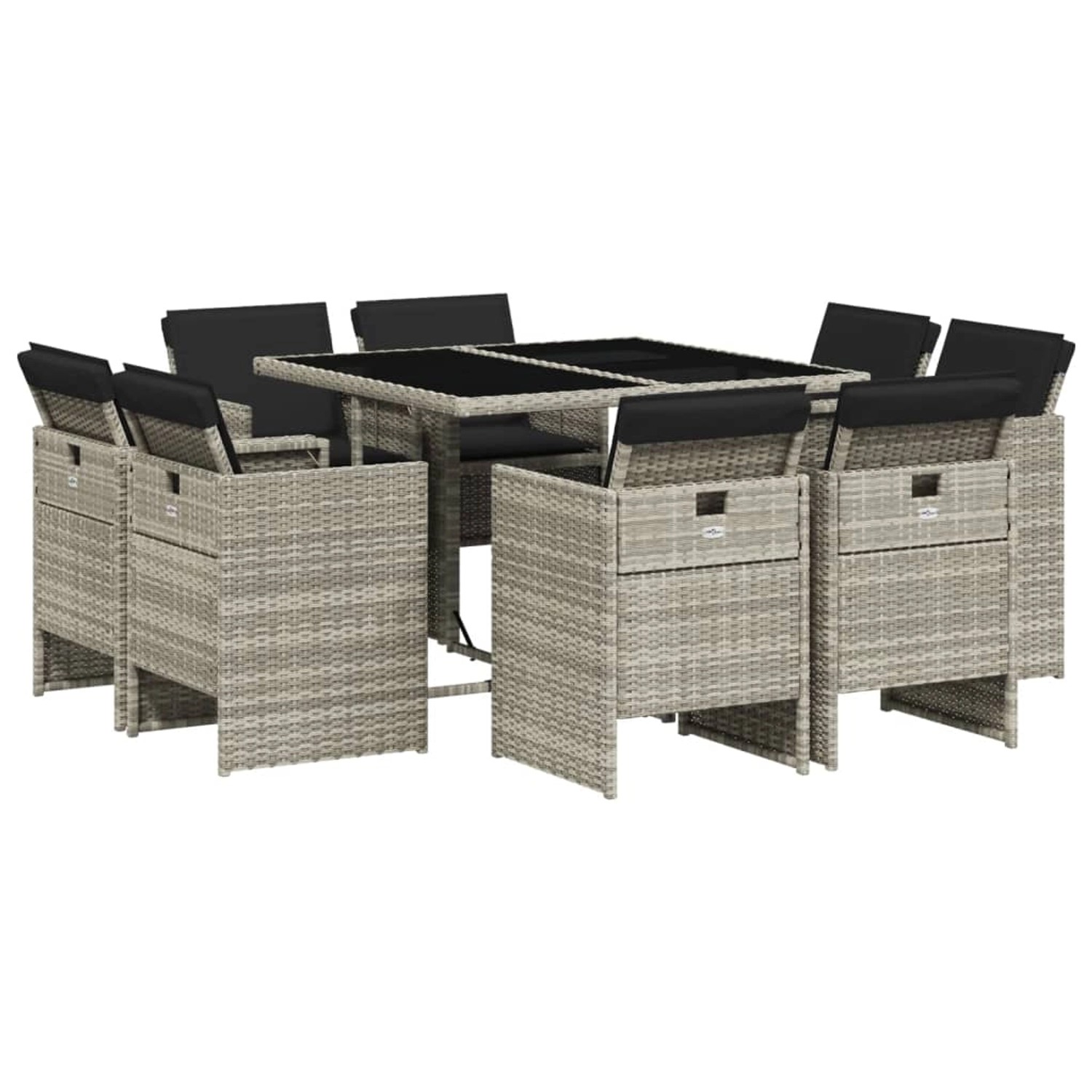 vidaXL 9-Tlg Garten-Essgruppe mit Kissen Hellgrau Poly Rattan 3210659 günstig online kaufen