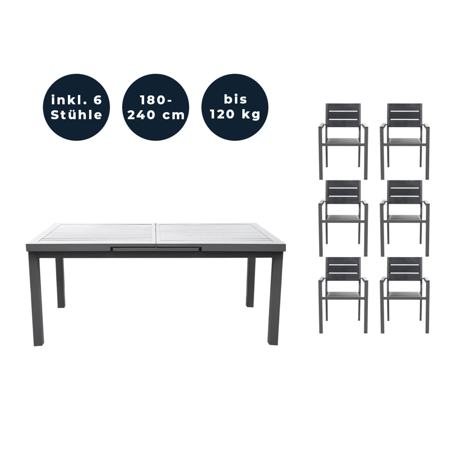 Home Deluxe Gartenmöbel-Set Calido Madera 7-tlg. Anthrazit mit Ausziehtisch günstig online kaufen