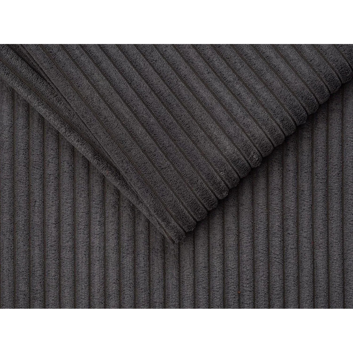 Nahaufnahme des grauen Cord-Samt Stoffes für den Vente-unique Schlafsessel Vizir. Gerippte Polyester-Textur.